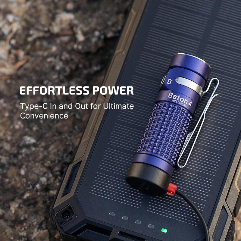 OLIGHT Baton4 Rechargeable EDC Flashlight, Bright LED Flashlight 1300 Lumens with Charging Cable, IPX8 Waterproof, 6 Adjustable Modes Handheld Light for Home, Camping, and Emergencies (Regal Blue) - Image 5